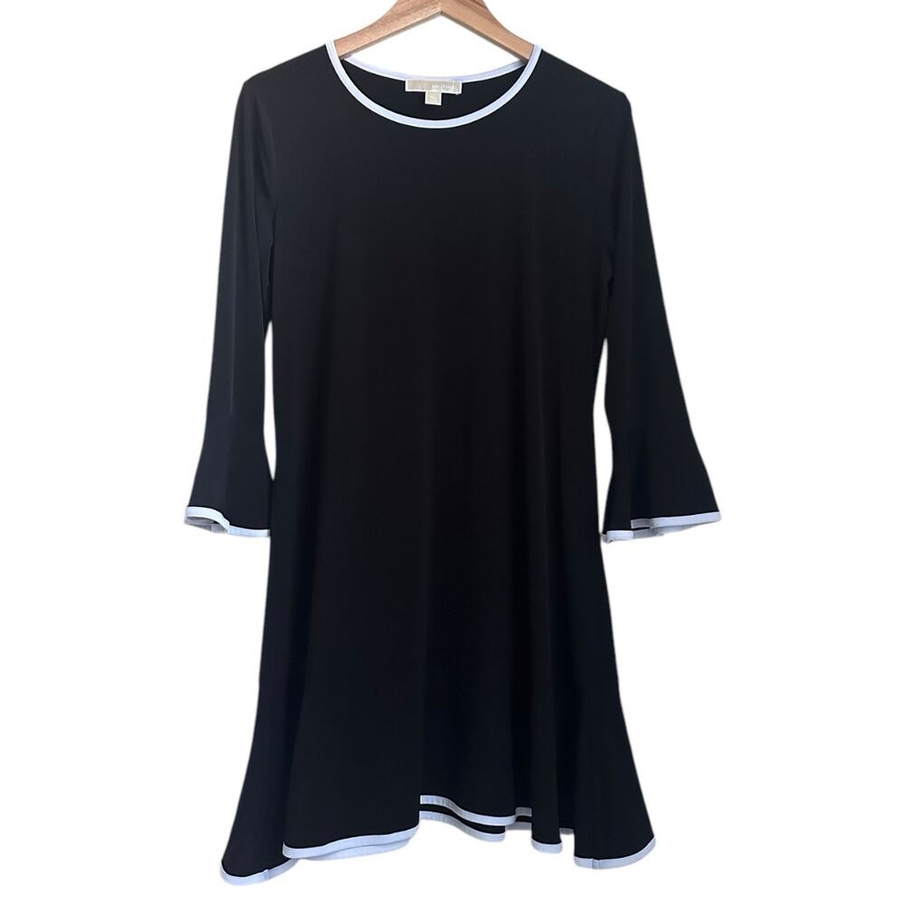 Michael Kors Dress Women LP Large Petite Black White Trim Bell Sleeve Stretch